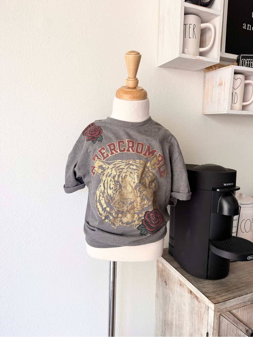 Abercrombie Girls Gold Tiger & Red Rose Tee